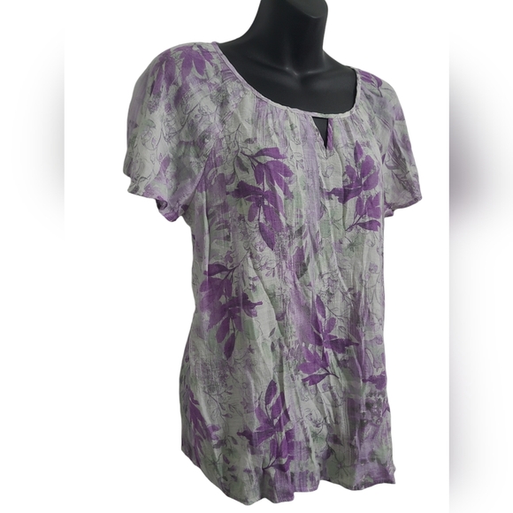 💲1️⃣ NWOT Northern Reflections White / Purple Fauna Lined Flutter Sleeves Sz Sm - Picture 4 of 12